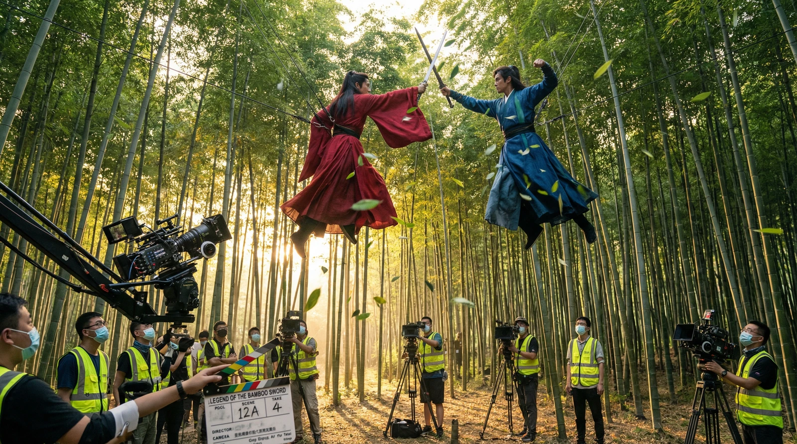 困困兔武侠动作片竹林对决拍摄现场